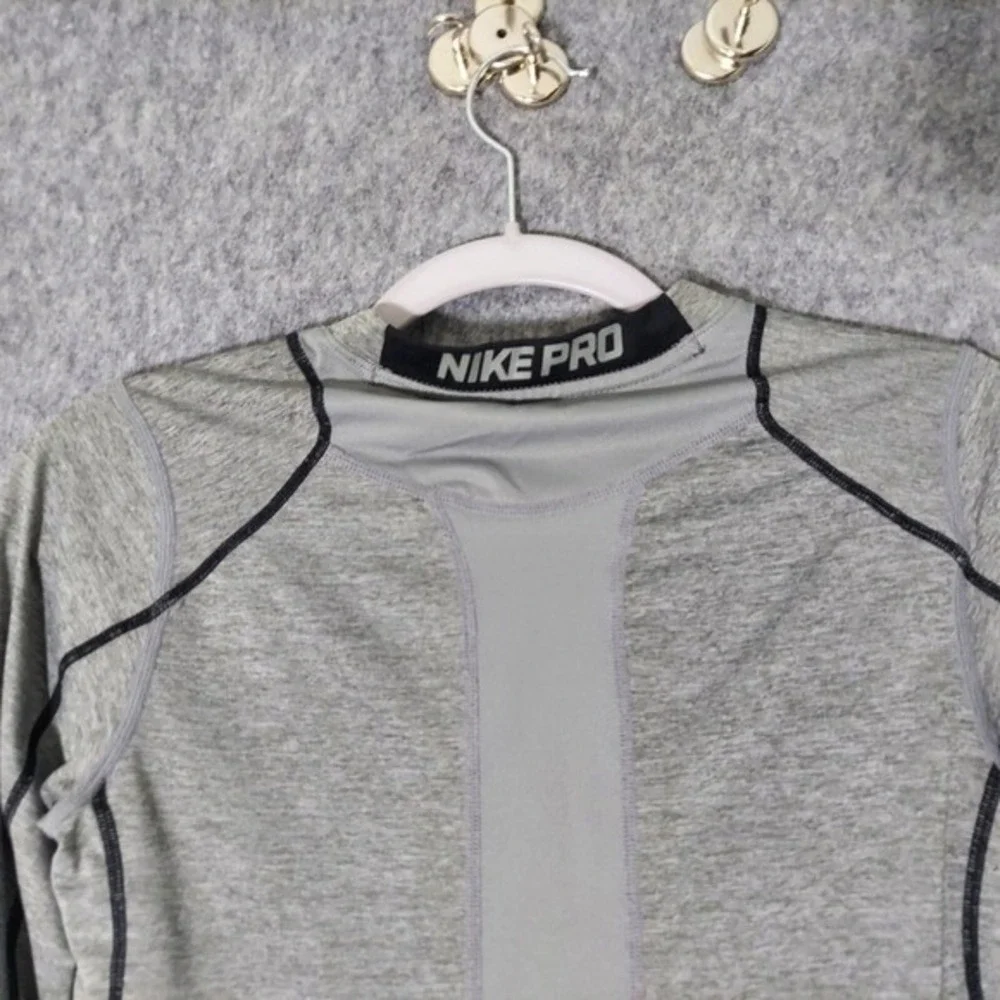 Nike Pro‎ Shirt Boys M Gray Dri Fit Compression Performance Training Athleisure